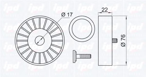 IPD 15-0394 Deflection/Guide Pulley, v-ribbed belt